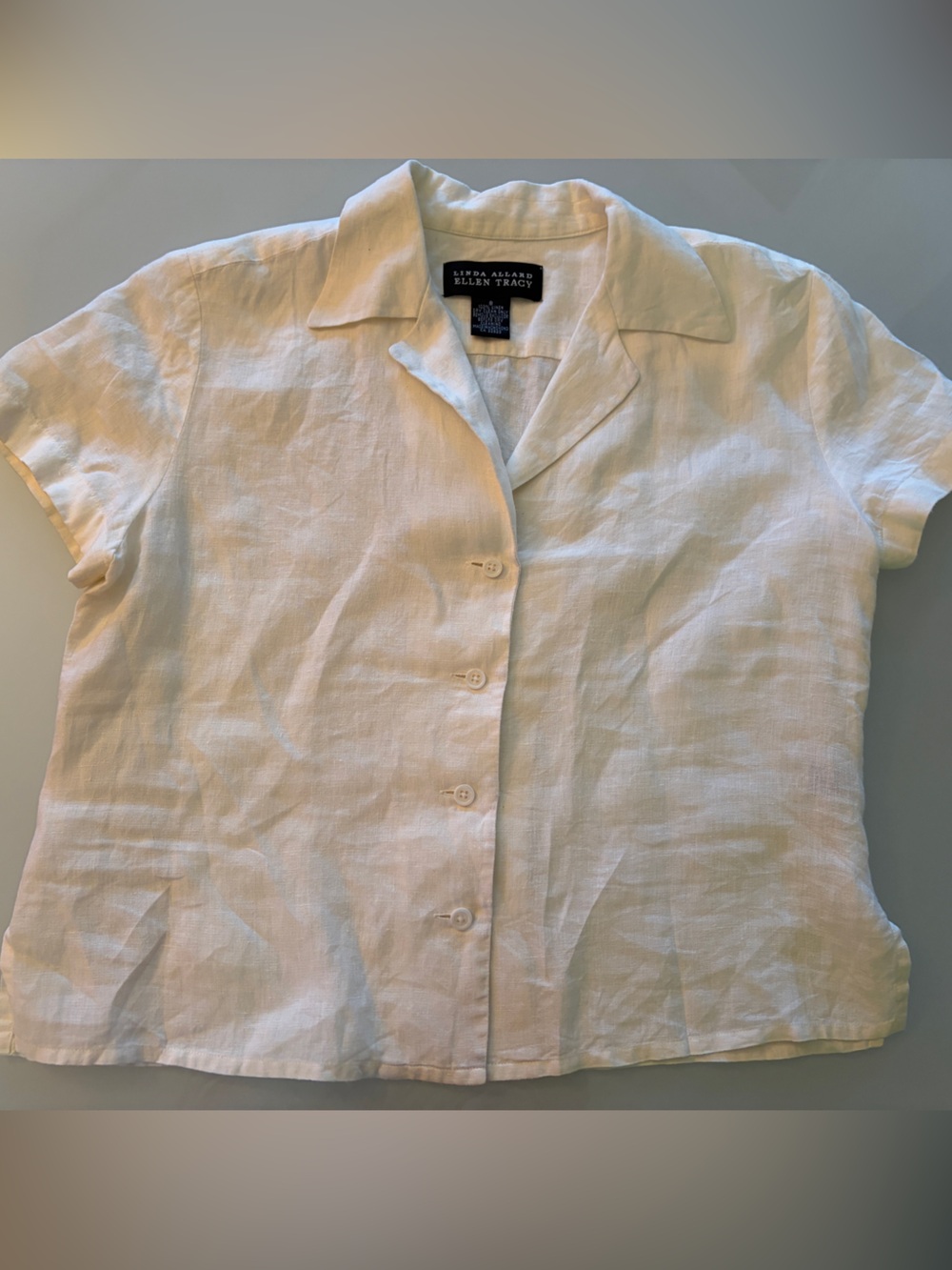 Ellen Tracy cream linen short-sleeve blouse